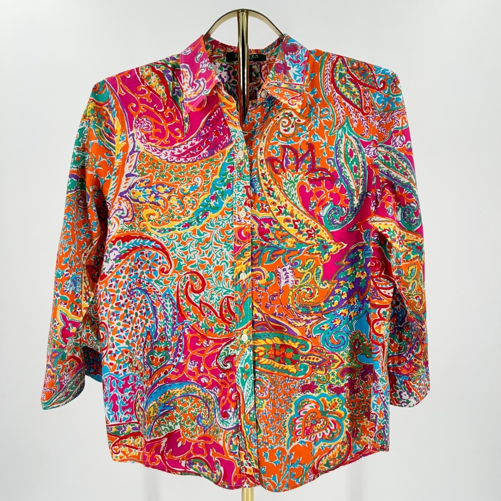 Lauren Ralph Lauren Petite Paisley Cotton Button Up Shirt Multi Color PL